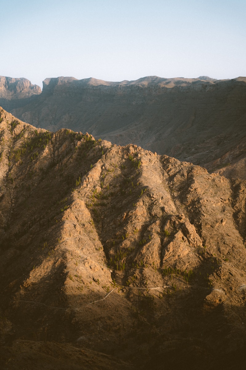 A view of a mountain range from the top of a hill